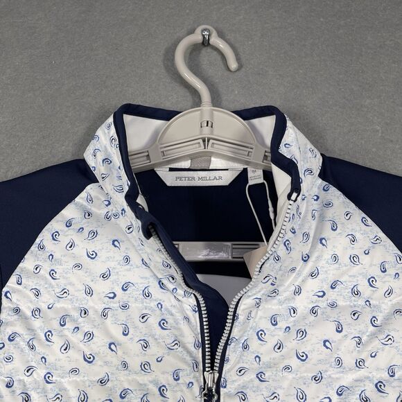 Peter Millar Vest Womens Medium White Navy Paisley Hybrid Fuse Elite Full Zip - Picture 2 of 10